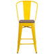 Yellow |#| 24inch High Yellow Metal Counter Height Stool with Back and Wood Seat