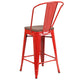 Red |#| 24inch High Red Metal Counter Height Stool with Back and Wood Seat