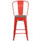 Red |#| 24inch High Red Metal Counter Height Stool with Back and Wood Seat