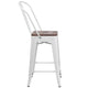 White |#| 24inch High White Metal Counter Height Stool with Back and Wood Seat