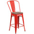 24" High Metal Counter Height Stool with Back and Wood Seat