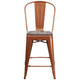 Copper |#| 24inch High Copper Metal Counter Height Stool with Back and Wood Seat