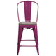 Purple |#| 24inch High Purple Metal Counter Height Stool with Back and Wood Seat