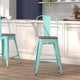 Mint Green |#| 24inch High Mint Green Metal Counter Height Stool with Back and Wood Seat