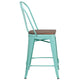 Mint Green |#| 24inch High Mint Green Metal Counter Height Stool with Back and Wood Seat