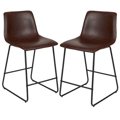 24 Inch Commercial Grade LeatherSoft Counter Height Barstools, Set of 2