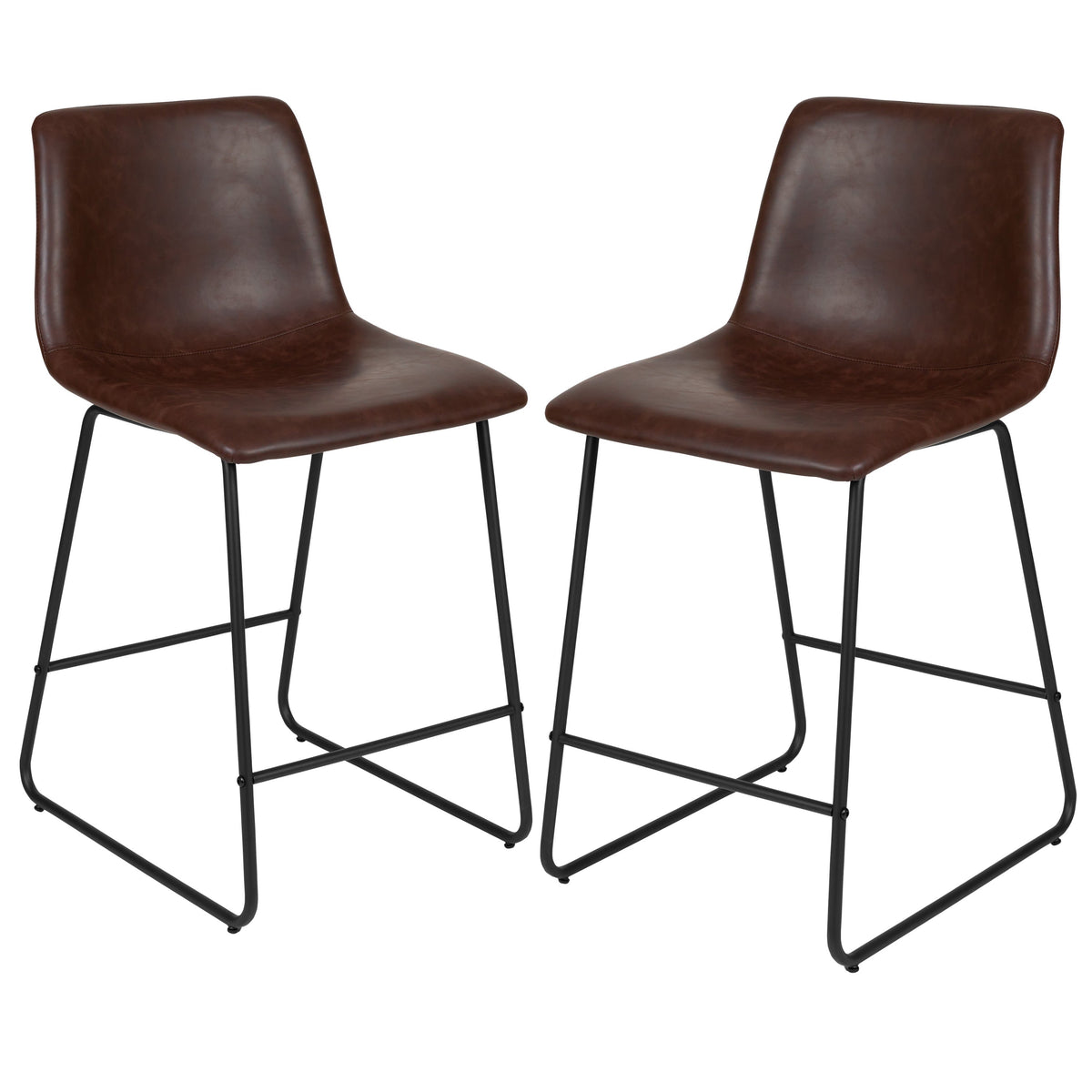 Dark Brown |#| Set of 2 Kitchen Counter Height Stool - 24 Inch Dark Brown LeatherSoft Barstool