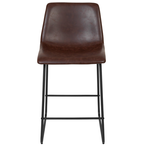 Dark Brown |#| Set of 2 Kitchen Counter Height Stool - 24 Inch Dark Brown LeatherSoft Barstool