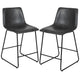 Gray |#| Set of 2 Kitchen Counter Height Stool - 24 Inch Dark Gray LeatherSoft Barstool