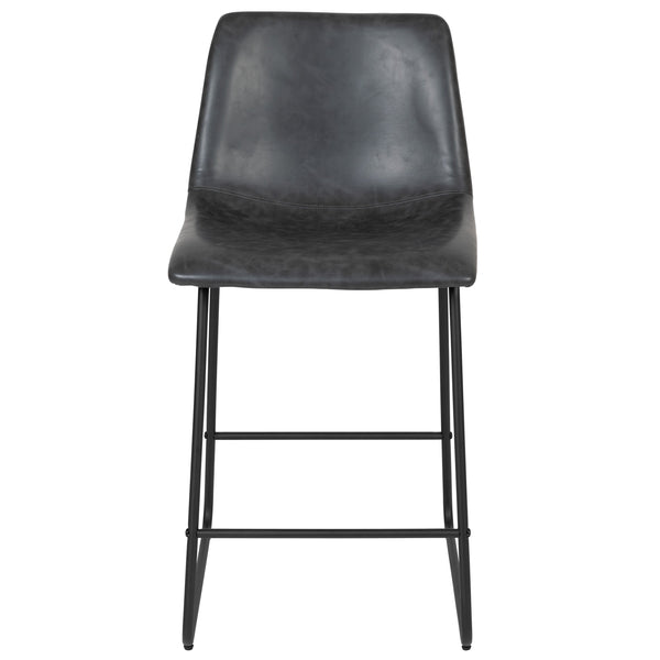 Gray |#| Set of 2 Kitchen Counter Height Stool - 24 Inch Dark Gray LeatherSoft Barstool