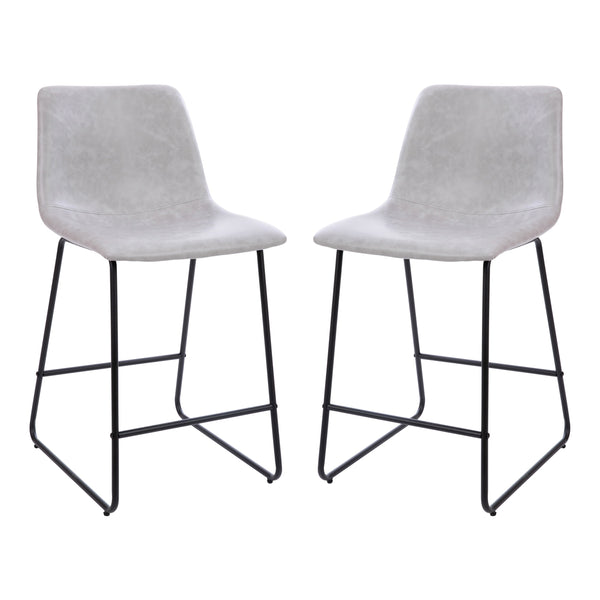Light Gray |#| Set of 2 Kitchen Counter Height Stool - 24 Inch Light Gray LeatherSoft Barstool