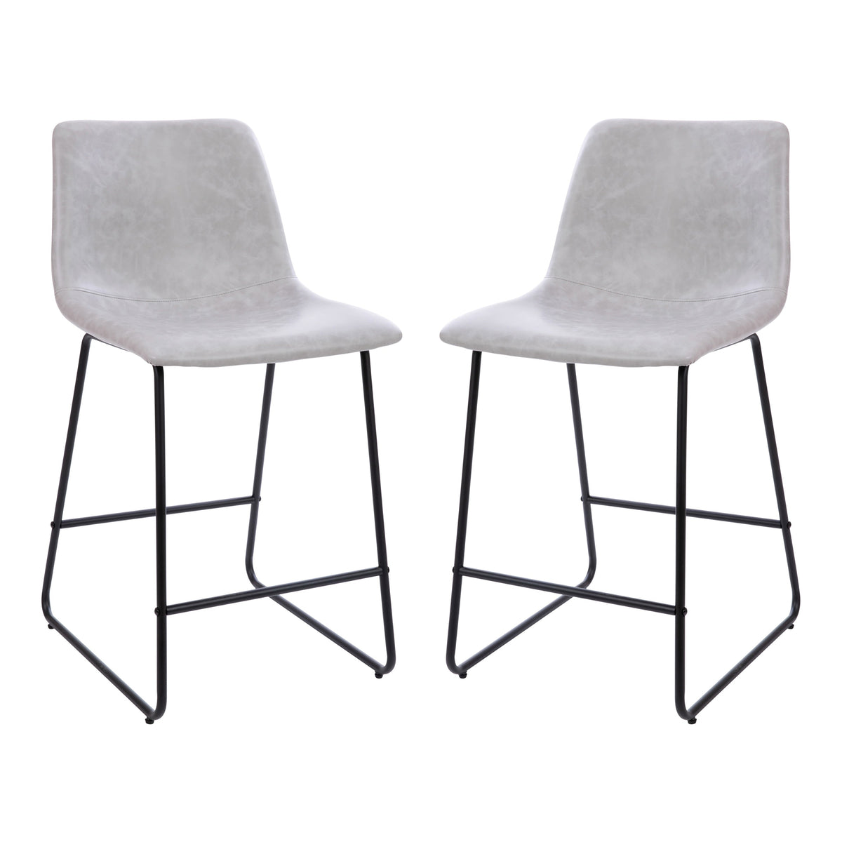 Light Gray |#| Set of 2 Kitchen Counter Height Stool - 24 Inch Light Gray LeatherSoft Barstool
