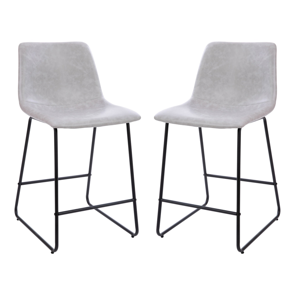 Light Gray |#| Set of 2 Kitchen Counter Height Stool - 24 Inch Light Gray LeatherSoft Barstool