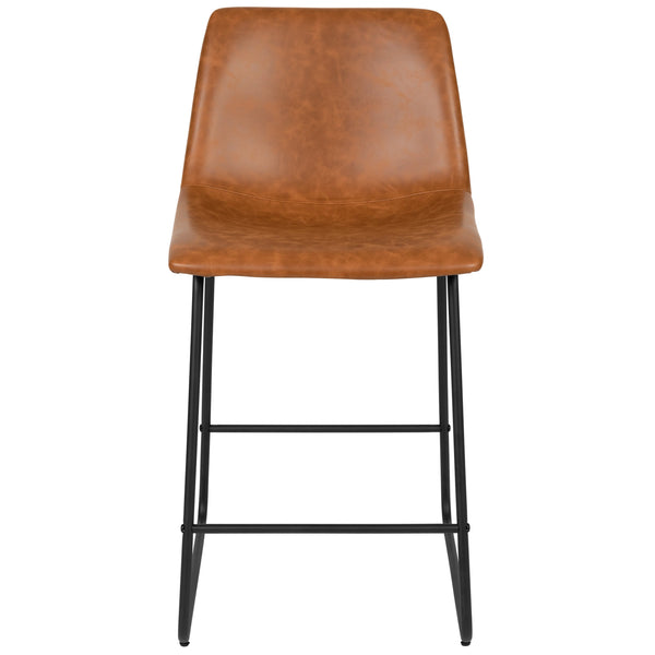 Light Brown |#| Set of 2 Kitchen Counter Height Stool - 24 Inch Light Brown LeatherSoft Barstool