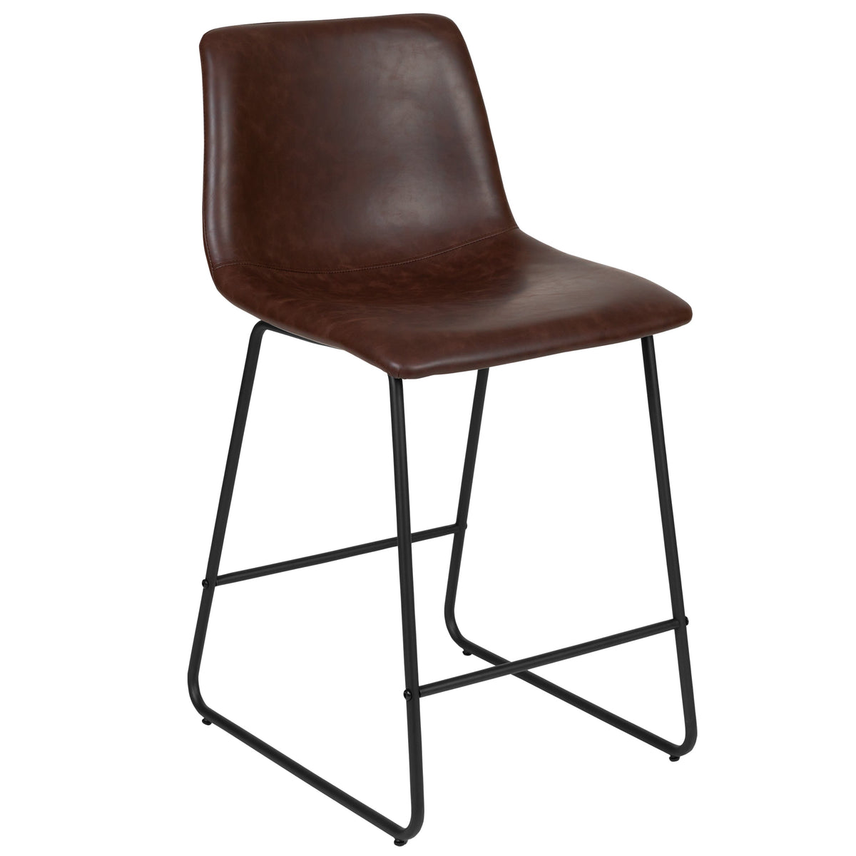 Dark Brown |#| Set of 2 Kitchen Counter Height Stool - 24 Inch Dark Brown LeatherSoft Barstool