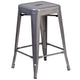 24inch High Backless Clear Coated Metal Indoor Counter Height Stool w/ Square Seat