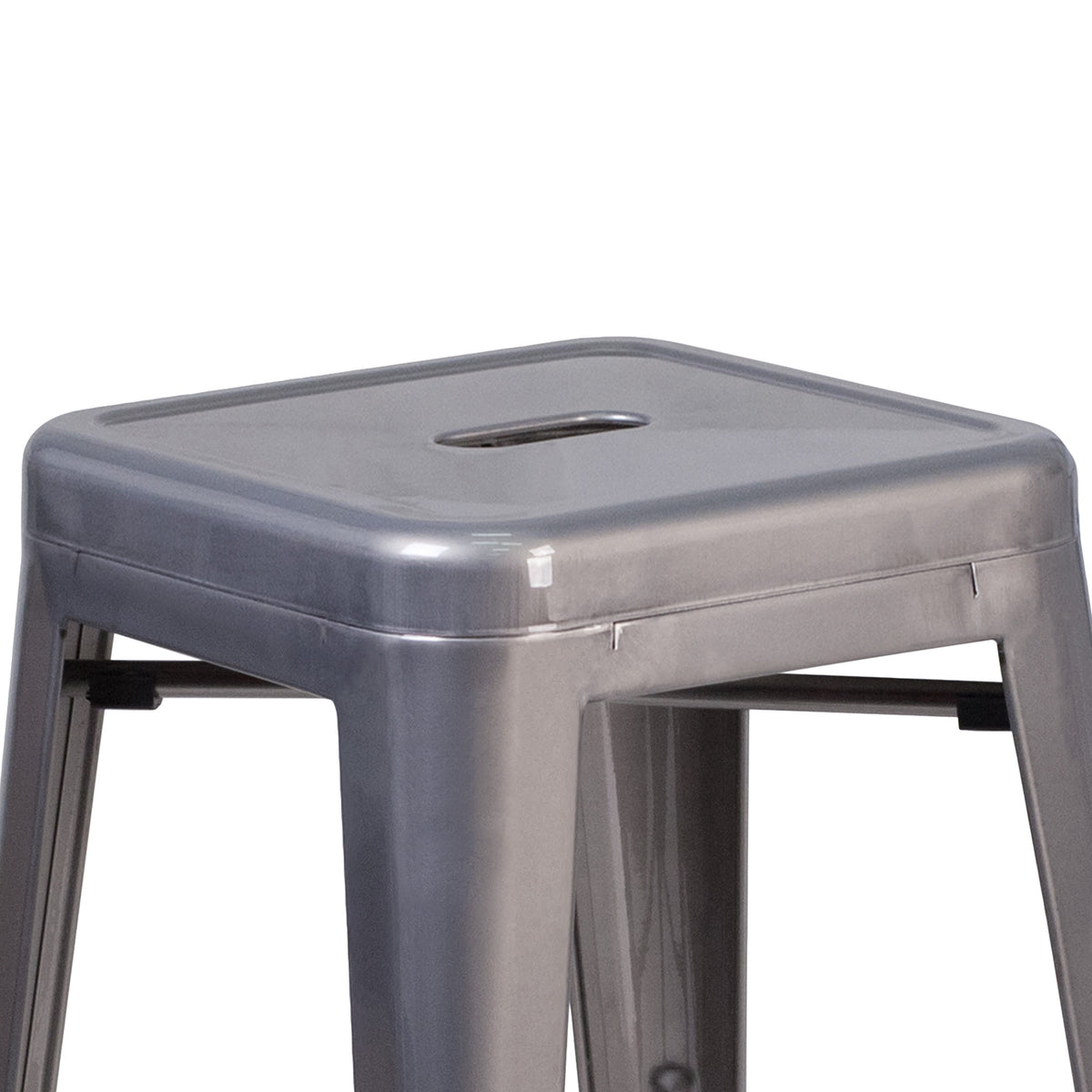 24inch High Backless Clear Coated Metal Indoor Counter Height Stool w/ Square Seat
