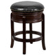 Cappuccino |#| 24inch High Backless Cappuccino Stool with Carved Apron & Black LeatherSoft Seat