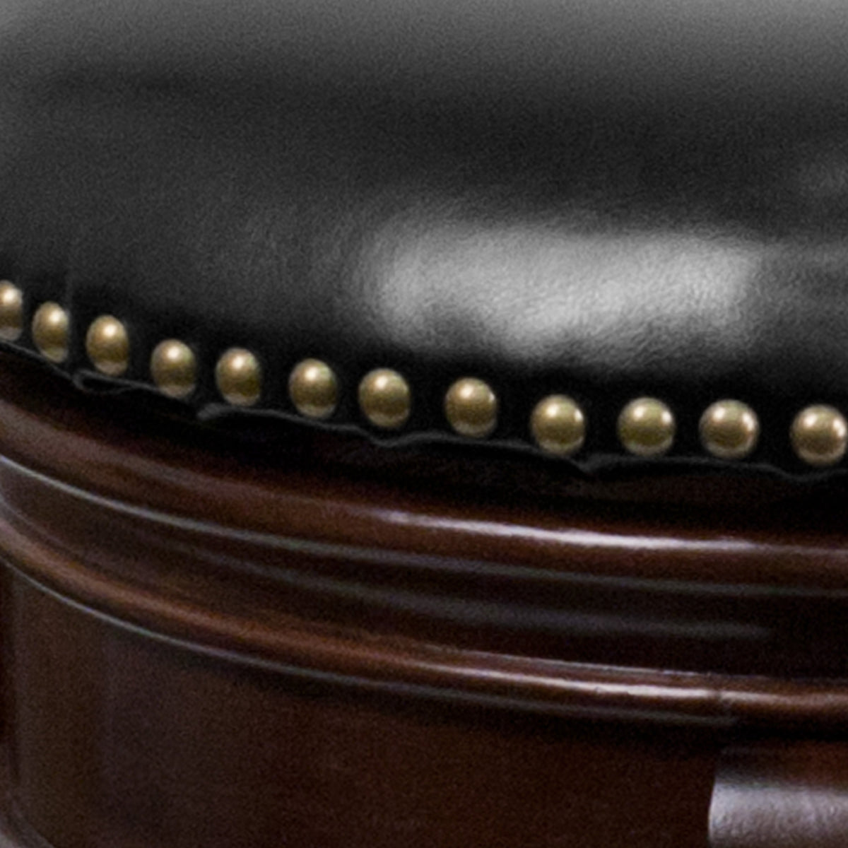 Cappuccino |#| 24inch High Backless Cappuccino Stool with Carved Apron & Black LeatherSoft Seat