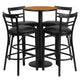 Natural Top/Black Vinyl Seat |#| 24inch Round Natural Laminate Table with Round Base & 4 Ladder Back Metal Barstools