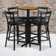 Natural Top/Black Vinyl Seat |#| 24inch Round Natural Laminate Table with X-Base and 4 Metal Vinyl Seat Barstools