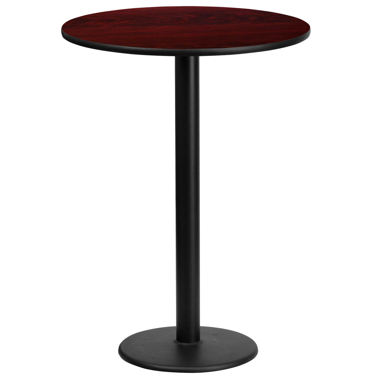 Mahogany |#| 24inch Round Mahogany Laminate Table Top with 18inch Round Bar Height Table Base