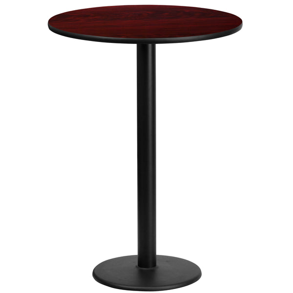Mahogany |#| 24inch Round Mahogany Laminate Table Top with 18inch Round Bar Height Table Base