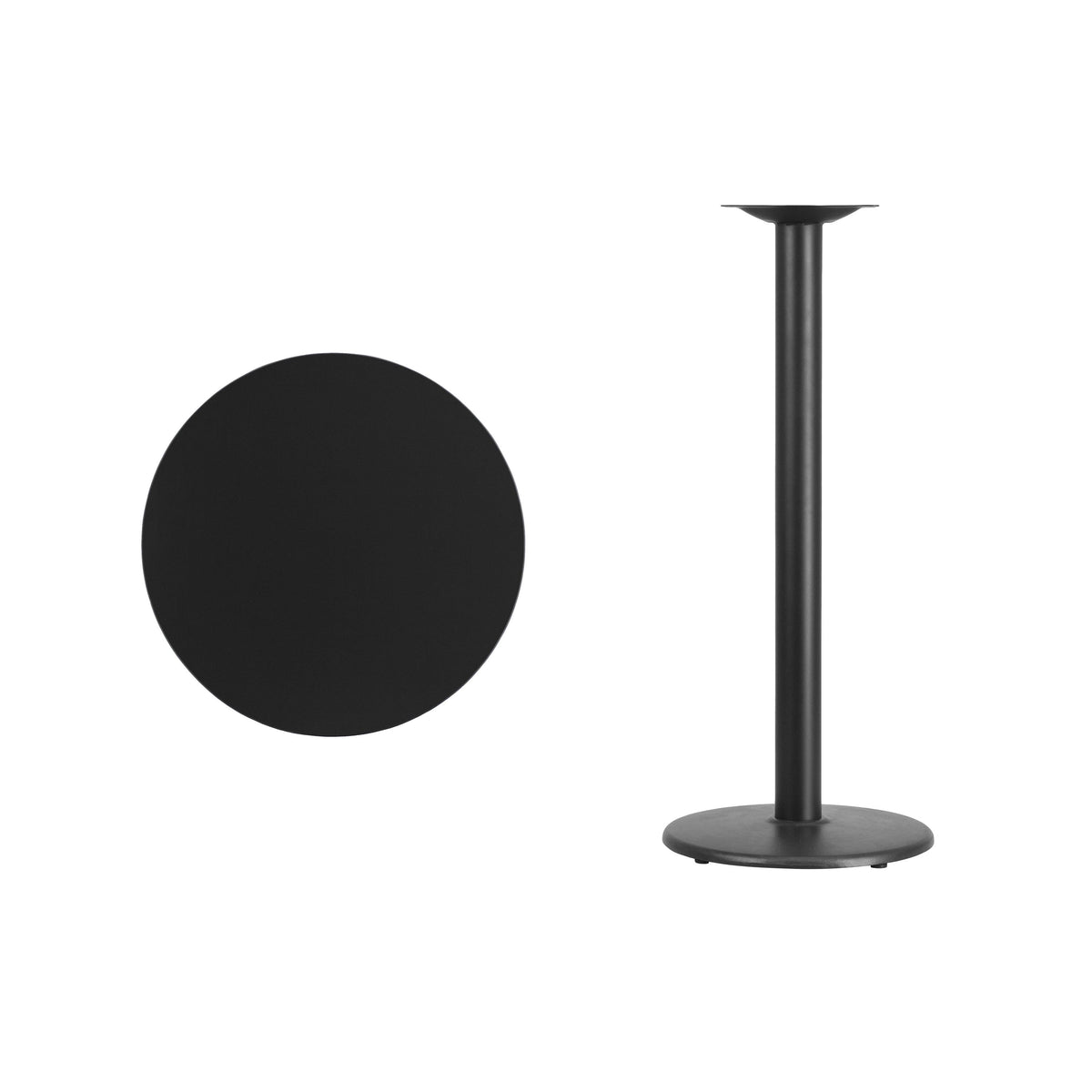 Black |#| 24inch Round Black Laminate Table Top with 18inch Round Bar Height Table Base