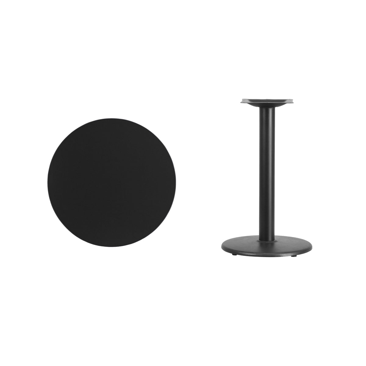 Black |#| 24inch Round Black Laminate Table Top with 18inch Round Table Height Base