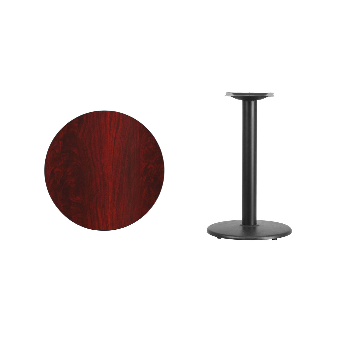 Mahogany |#| 24inch Round Mahogany Laminate Table Top with 18inch Round Table Height Base