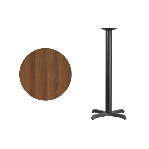 Mahogany |#| 24inch Round Mahogany Laminate Table Top with 22inch x 22inch Bar Height Table Base