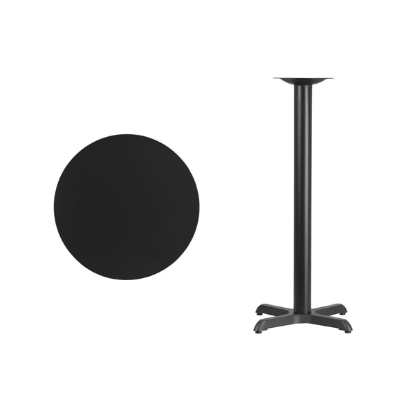 Black |#| 24inch Round Black Laminate Table Top with 22inch x 22inch Bar Height Table Base