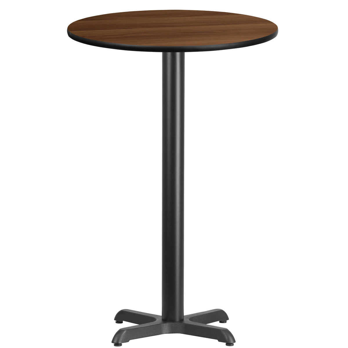 Walnut |#| 24inch Round Walnut Laminate Table Top with 22inch x 22inch Bar Height Table Base
