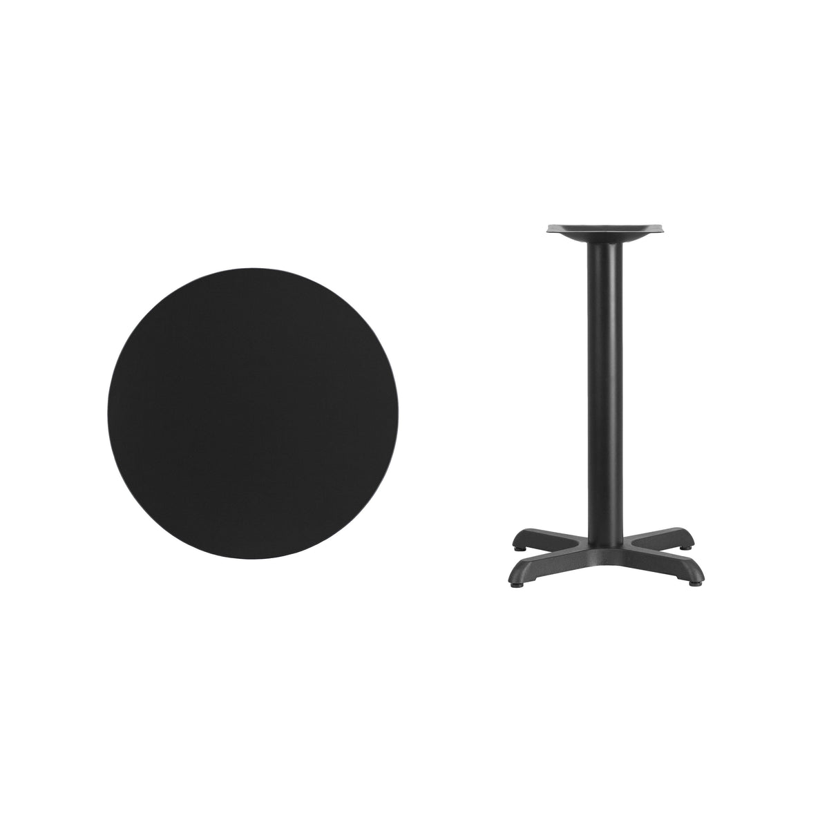 Black |#| 24inch Round Black Laminate Table Top with 22inch x 22inch Table Height Base