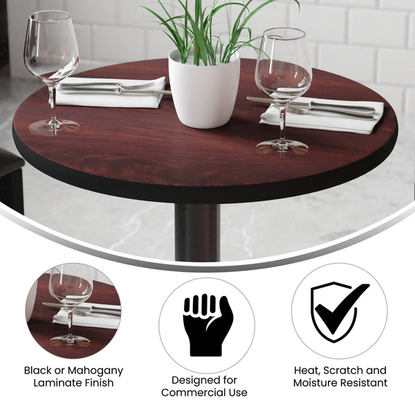 Mahogany |#| 24inch Round Table Top with Black or Mahogany Reversible Laminate Top