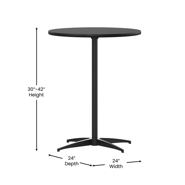 Black |#| 24" Round Wood Cocktail Table with 30" and 42" Columns