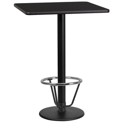 24'' Square Laminate Table Top with 18'' Round Bar Height Table Base and Foot Ring - View 1