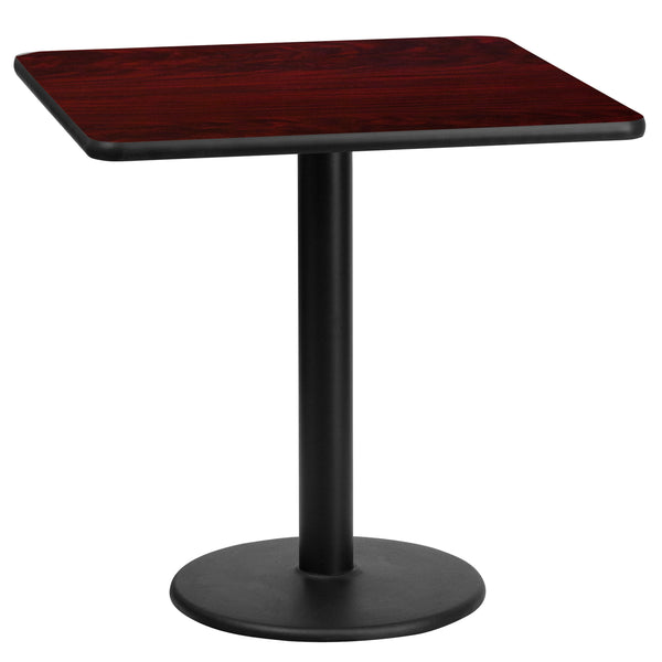 Mahogany |#| 24inch Square Mahogany Laminate Table Top with 18inch Round Table Height Base