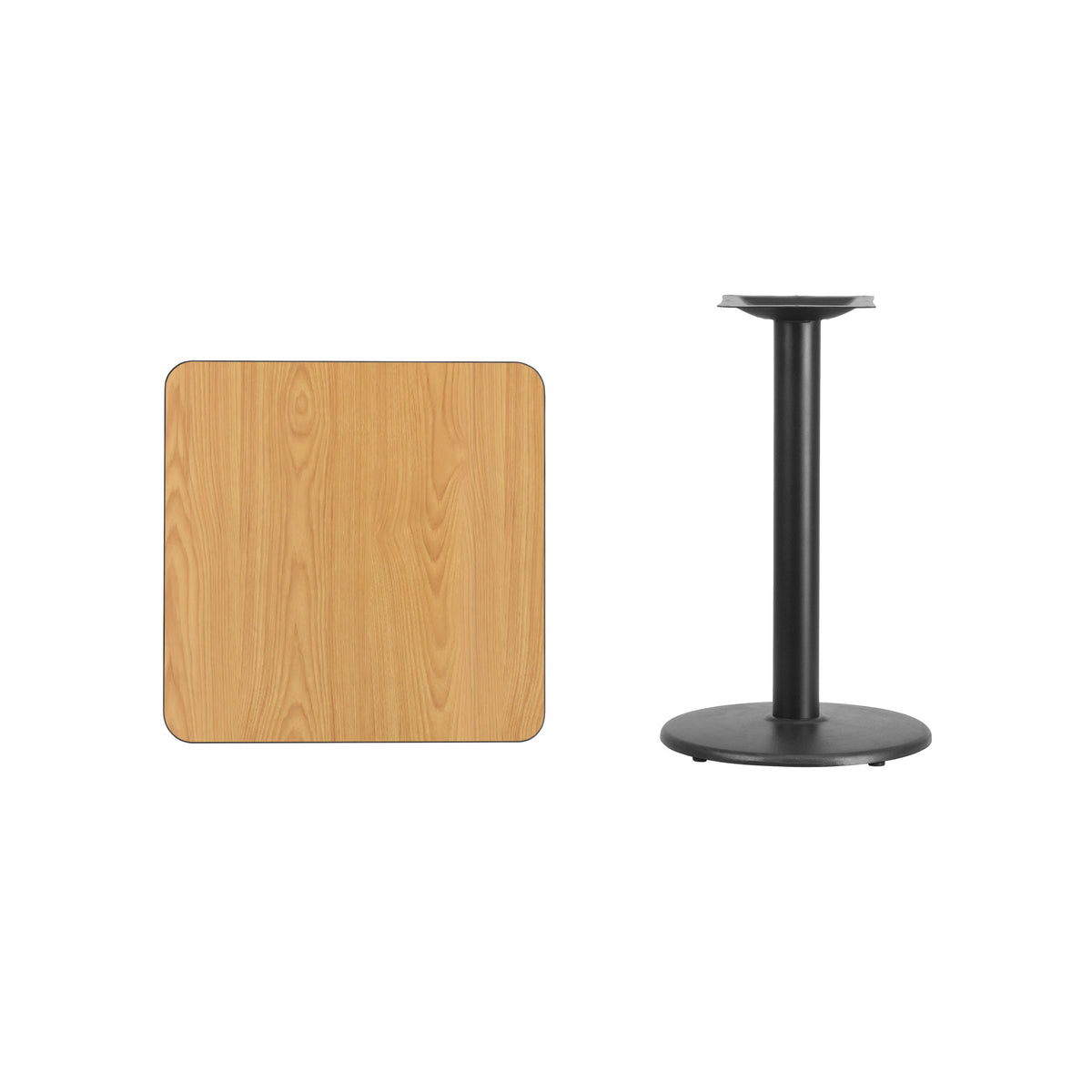 Natural |#| 24inch Square Natural Laminate Table Top with 18inch Round Table Height Base