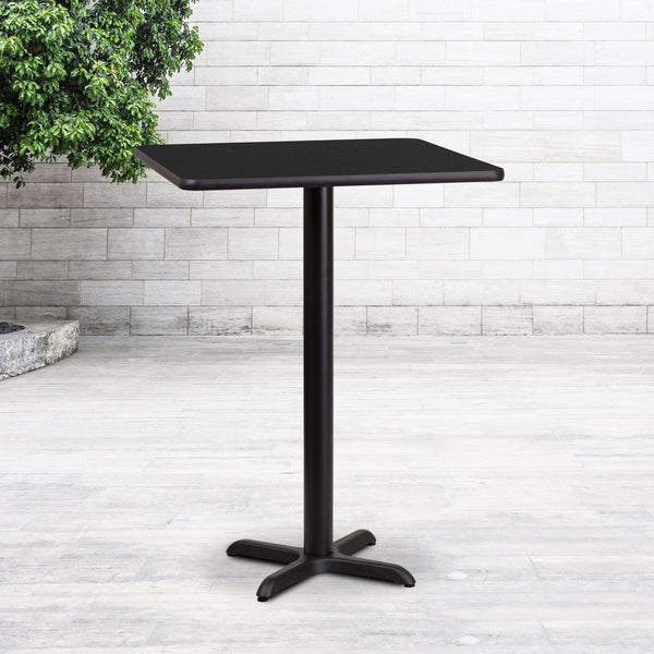 Black |#| 24inch Square Black Laminate Table Top with 22inch x 22inch Bar Height Table Base