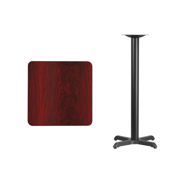 Walnut |#| 24inch Square Walnut Laminate Table Top with 22inch x 22inch Bar Height Table Base