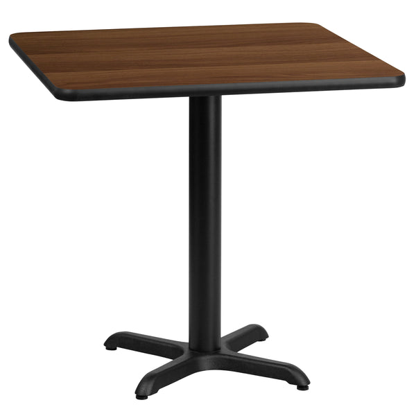 Walnut |#| 24inch Square Walnut Laminate Table Top with 22inch x 22inch Table Height Base