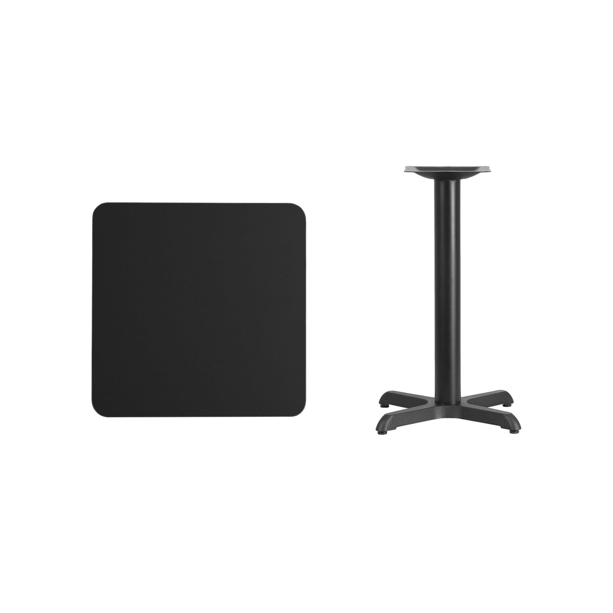 Black |#| 24inch Square Black Laminate Table Top with 22inch x 22inch Table Height Base