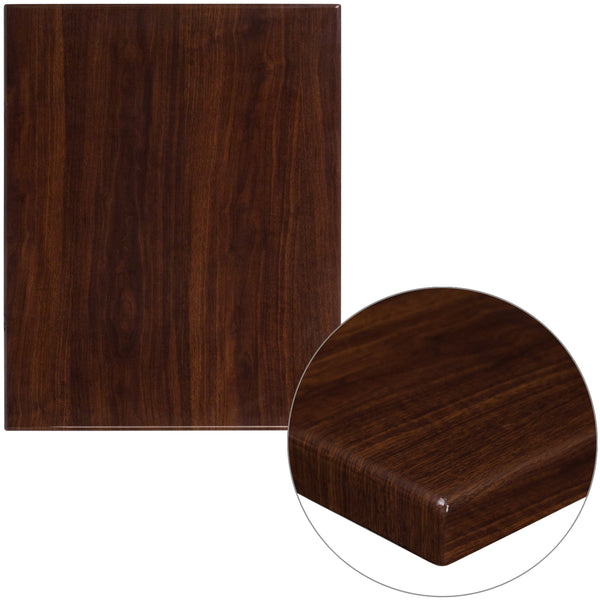 Walnut |#| 24inch x 30inch Rectangular High-Gloss Walnut Resin Table Top with 2inch Thick Edge