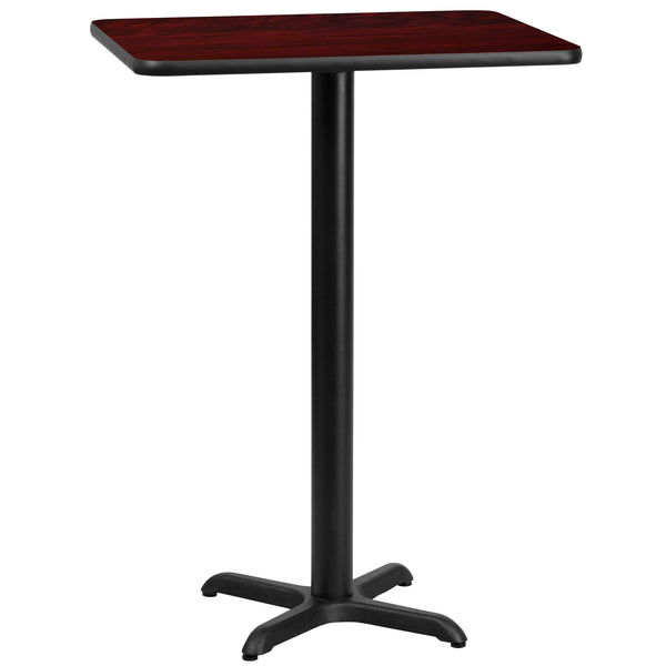 Mahogany |#| 24inch x 30inch Mahogany Laminate Table Top with 22inch x 22inch Bar Height Table Base