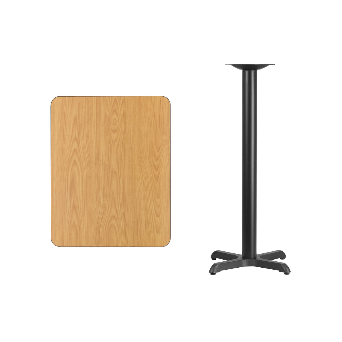 Natural |#| 24inch x 30inch REC Natural Laminate Table Top & 22inch x 22inch Bar Height Table Base