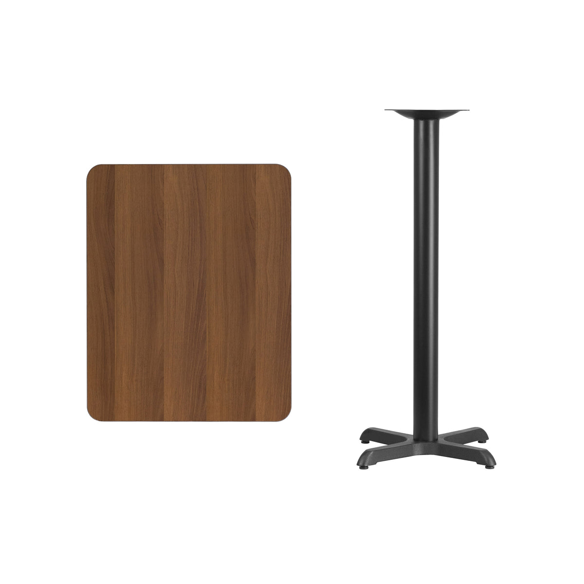 Walnut |#| 24inch x 30inch Rectangular Walnut Laminate Table Top & 22x22 Bar Height Table Base