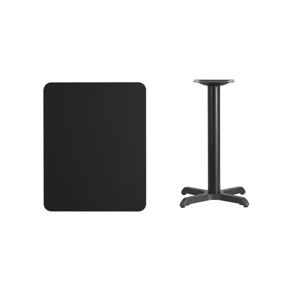 Black |#| 24inch x 30inch Rectangular Black Laminate Table Top with 22inch x 22inch Table Height Base