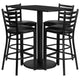 Black Top/Black Vinyl Seat |#| 24inch x 42inch Rectangular Black Laminate Table with 4 Ladder Back Metal Barstools