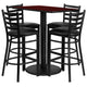 Mahogany Top/Black Vinyl Seat |#| 24inch x 42inch Rectangular Mahogany Laminate Table w/ 4 Ladder Back Metal Barstools